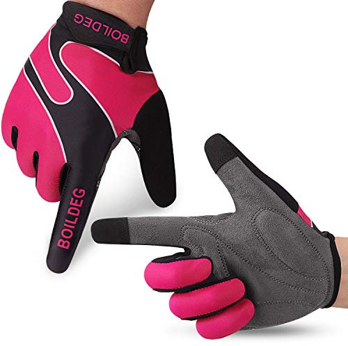 boildeg Guanti da Ciclismo, Guanti MTB Guanti da Mountain Road Bike con Pad Antiscivolo Antiurto, Guanti da Bici Traspiranti a Mezze Dita per Uomini e Donne (Rosa rossa, XL)