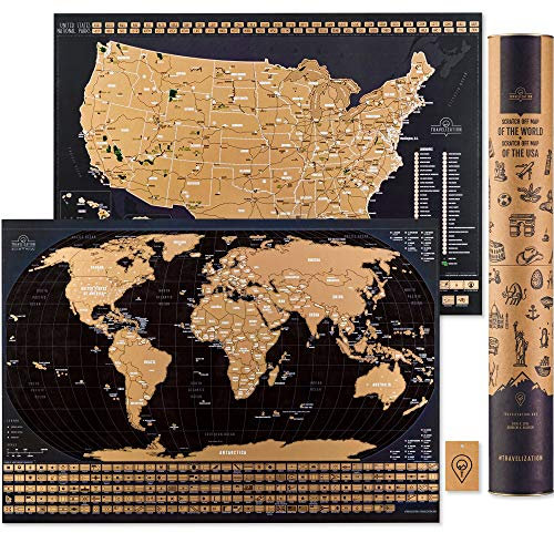 Travelization Reisekarte zum Rubbeln World & United States National Parks 2 in 1 – Großes 24 x 17 hochwertiges laminiertes Posterpapier – Welt- und USA-Wandposter mit Flaggen