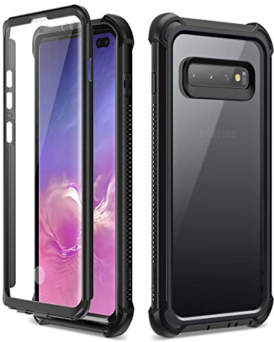 Dexnor Case for Samsung Galaxy S10 Plus S10+ 360 Full Body 3 Layers Protection Cover Shockproof Bumper Crystal Clear Slim Anti-Scratch Back Panel with Built-in Screen Protector - Black
