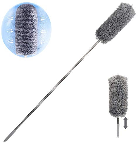Duster - Spolverino estensibile con asta telescopica in acciaio inox, in microfibra per spolverare, con scopa angolare pieghevole, rimuove senza fatica polvere e ragnatela, extra lungo, 56-135 cm