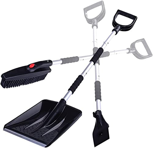 ZONETECH Schneeschaufel-Bürsten-Set, 3-in-1, austauschbare Köpfe und Eiskratzer – tragbare Schneeschaufel, Eiskratzer, zusammenklappbares Design, einfache Montage und Verwendung