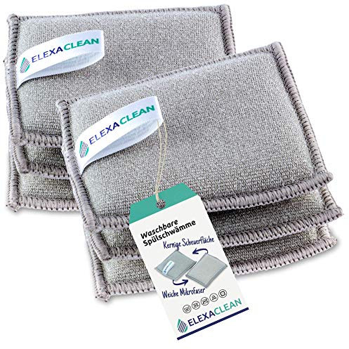 ELEXACLEAN Spülschwamm Topfreiniger Schwämme (6er Set, 10x8 cm, Grau) waschbar zum wiederverwenden, mit Mikrofaser