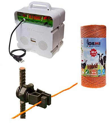 Recinto Elettrico Kit per Uso Professionale con 1 x Elettrificatore 220V + Filo 500 MT 2.2 Mm² + 100 isolatori per Pali in Ferro - Recinzione Elettrificata per Pecore Galline Mucche maiali Volpi