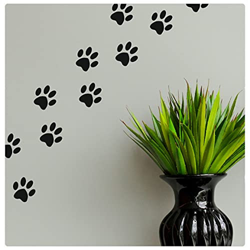Paw Print Wall Stickers Vinyl Transfers Art Decal Graphics Bargain Removable Cheap House Pet Cat & Dog Décor Modern Self Adhesive Cute Puppy/Kitten Home Wall Art from LaoGraphics® (Black)