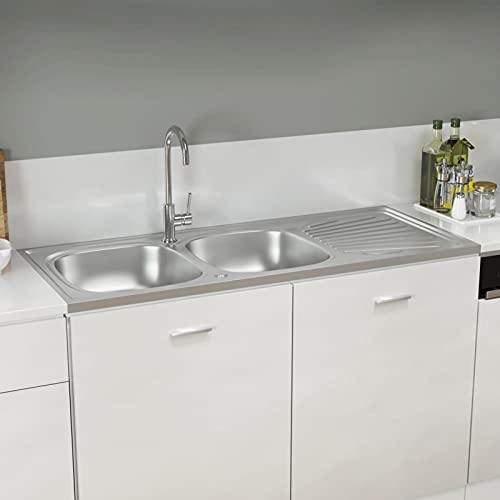 Tidyard Fregadero de Cocina 2 Senos con Doble Lavabo y Escurridor Acero Inoxidable Plateado 1200 x 500 x 155 mm