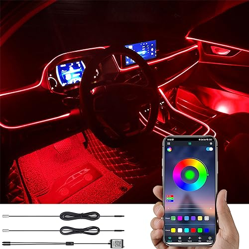 TABEN Auto Atmosphärenlicht Kit Musiksynchronisation Mehrfarbig RGB 16 Millionen Farben 3 Meter Glasfaser USB Ambientebeleuchtung Kit, Sound-Active-Funktion und drahtlose Bluetooth-App-Steuerung 12 V