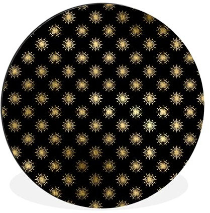 Wandbild Rund Wanddeko Deko Wohnzimmer Bilder 90x90 cm Muster - Sonne - Gold