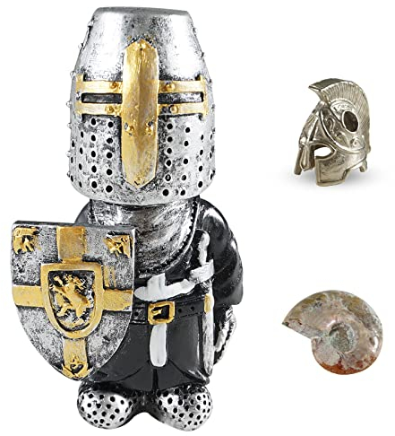 Soulnioi Mittelalter Krieg Ritter Harz Handwerk Wache Zwerg Ritter Schreibtisch Mini Skulptur Garten Ornament, Natürlich Gepunktet Muke Rauer Stein, Europäischer Ritterhelm Mini Versilbert