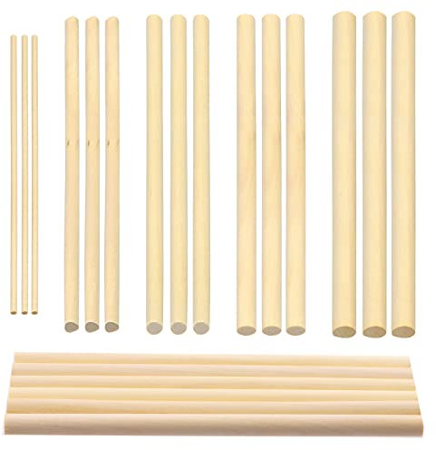 Glarks 160 Stück Holzdübelstangen in 5 Größen, 0,3 cm, 3/16 Zoll, 1/4 Zoll, 5/16 Zoll, 3/8 Zoll x 15,2 cm, Dübelstangen, unlackierte Hartholzstäbe, Bastelstäbe für Handwerk und Heimwerker