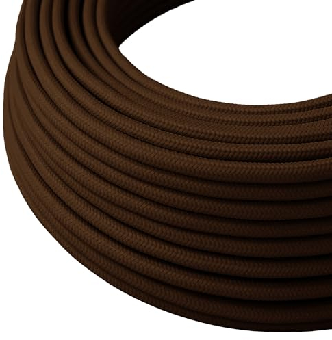 LEDSone Cable de tela redondo de 2 núcleos, 5 metros, color marrón oscuro, estilo vintage, trenzado italiano, 0,75 mm, cable eléctrico de iluminación flexible para iluminación del Reino Unido