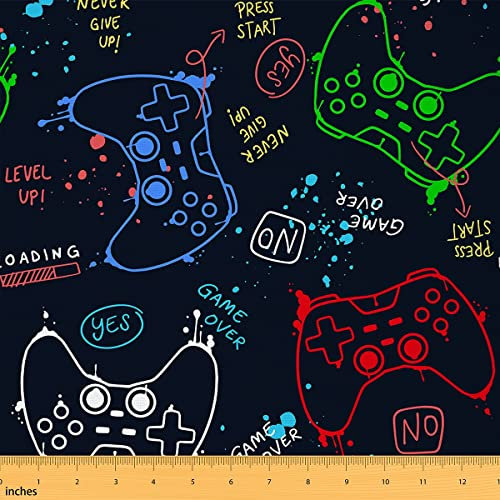 Jungen Gamer Stoff Meterware Karikatur Gaming Polsterstoff Dekorstoff für Videospiel Controller Gamepad für Kinder Teenager Mädchen Drinnen Draußen Stoff Quilten Nähen Rot Blau Grün 92 x 150 (HxB)