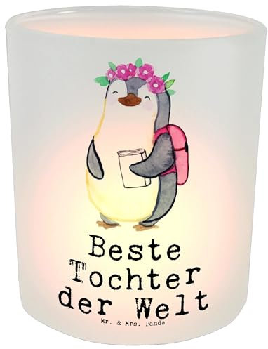 Mr. & Mrs. Panda Teelicht Tochter - Geschenk, Windlicht Glas, Teelichtglas, für, Bedanken, Belohnung, Dankeschön, Mutter, Freude Machen,