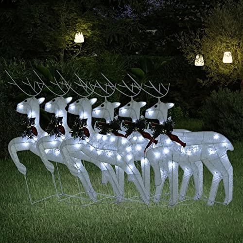 Tidyard 6 STK. LED-Rentiere, Rentiere Weihnachten Deko, Rentier Weihnachtsbeleuchtung, LED Leuchtfiguren Rentiere, Weihnachten Deko Draußen, Weiß 120 LEDs