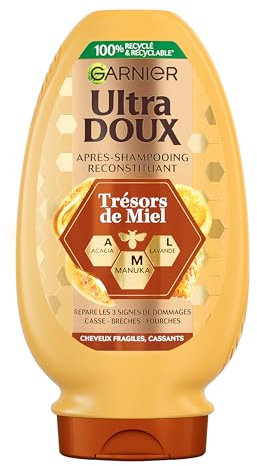 Garnier Ultra Doux - Après-Shampoing Reconstituant - Enrichi en Acacia, Lavande & Manuka - Pour Cheveux Fragiles & Cassants - Trésors de Miel - 200 ml