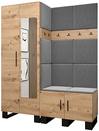 MEBLE KRYSPOL Garderobe Artin Set 14 mit gepolsterten Paneelen Industriell Design (Artisan Eiche + Manila 16 (Grau))