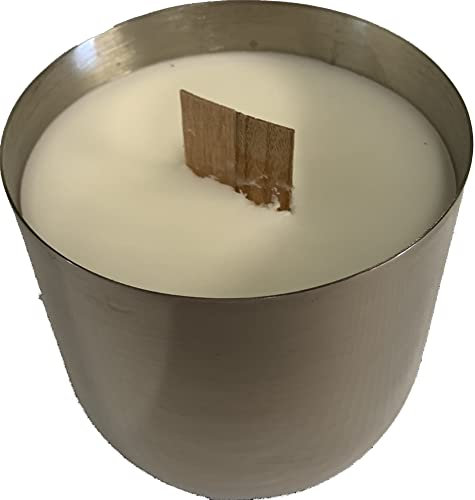 Large Silver Smooth Stainless Steel Pot Candle with Wood Wick (White Soy Wax) - Arabian Musk Fragrance