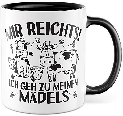 Kühe Tasse mit Spruch lustig Kuh Kaffeetasse Mädels Bäuerin Kaffee-Becher Rinder Kuhstall Tasse Kuhl Witz Tasse Humor Bauernfrau Bauernhof Tierhalter Tiere Landwirtschaft Landwirtin (Weiß/Schwarz)