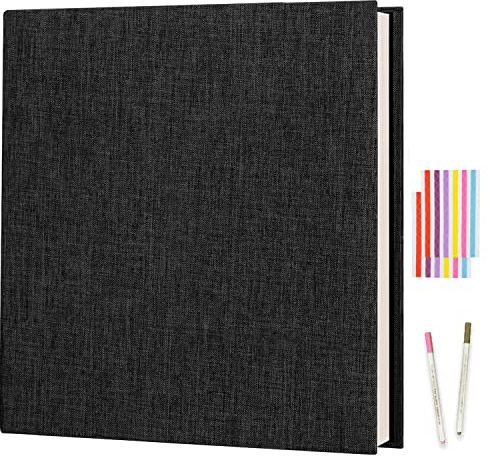 Fotoalben Selbstklebend, Boic Fotoalbum zum Selbstgestalten, Album Fotobücher DIY Scrapbook mit 40 Weißen Seiten, Leinenbezug Fotobuch für Familien Hochzeit, Schwarz (27x28cm)