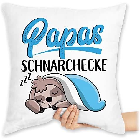 Kissen 40x40 Zierkissen - Geschenk zum Vatertag - Papas Schnarchecke - Faultier Vatertagsgeschenk - 40 x 40 cm - Weiß - Papa schnarchkissen Herrentag väter kissenhülle mit füllung