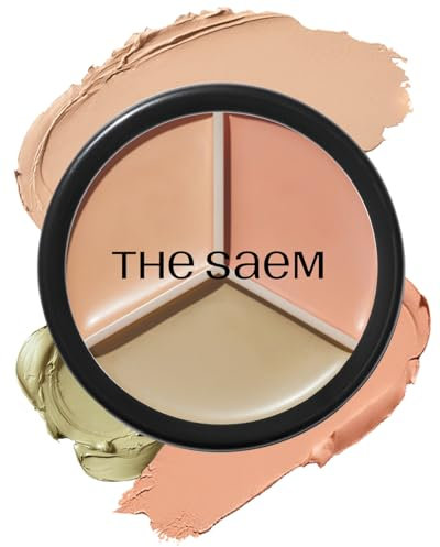 THESAEM Cover Perfection Triple Pot Concealer - 3-Colour Concealer with Clear Beige, Green and Peach Shades - High Coverage for Correcting & Covering Redness, Dark Circles, 01 Correct Beige