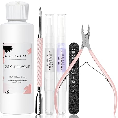 Makartt Kit de Remover de Cuticules avec coupe cuticules, lime à ongles pour stylo à huile de cuticules et liquide dissolvant de cuticules de 120 ML,Set de manucure pour adoucir et hydrater