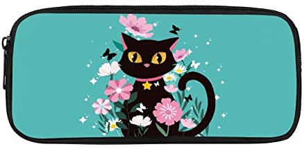 POLERO Trousse à crayons pour enfants, garçons et filles, fournitures scolaires, Fleur de chat noir, Taille unique, Cartable