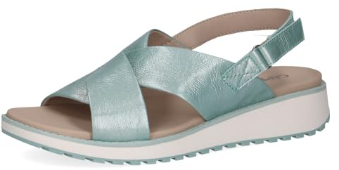 CAPRICE Damen Sandalen flach aus Leder mit Klettverschluss, Türkis (Turquoise Napl), 37 EU