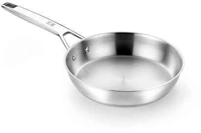 Bra Signature 18/10 Stainless Steel Frying Pan (24cm) Large Stainless Steel Frying Pan for Induction Hobs & Other Heat Sources with 5.3mm Triple Diffuser Base.