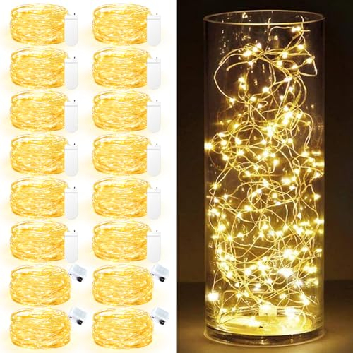 Maxee 16 Stück 3M Warme LED Lichterkette Batterie, Wasserdicht für DIY, Party, Stimmung Lichter, Weihnachtsdeko, Innen- und Außenbereich Deko, 4 Stück Quadratische + 12 Stück Flache Lichterkette