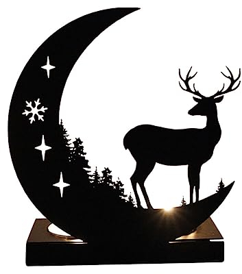 LICHENGTAI Kerzenständer aus Metall Rentier Mond Teelichthalter Dekorativer Kerzenleuchter Weihnachtsdeko Festtagsdeko Vintage Kerzenhalter Weihnachtsdekoration innen Tischdeko Landhausstil Wohnzimmer