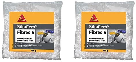 SikaCem Fibres 6, Fibres synthétiques 6mm pour enduits et mortiers, 150g, Blanc (Lot de 2)
