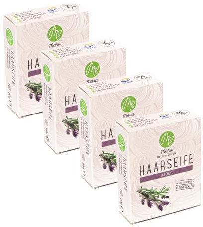Mara Naturkosmetik - Feste Haarseife Lavendel – Pflegende Wellness Reinigung ohne Palmöl für Frauen & Männer – Naturseife - Nachhaltig, vegan, bio, umweltfreundlich, handgemacht & zertifiziert 4x90g