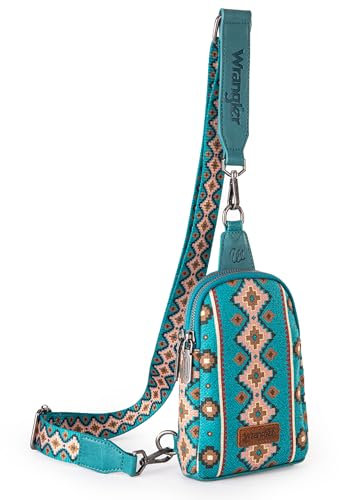 Wrangler Azteken-Crossbody-Tasche für Damen, Umhängetasche, Schultertasche mit abnehmbarem Riemen, Dunkles Türkis