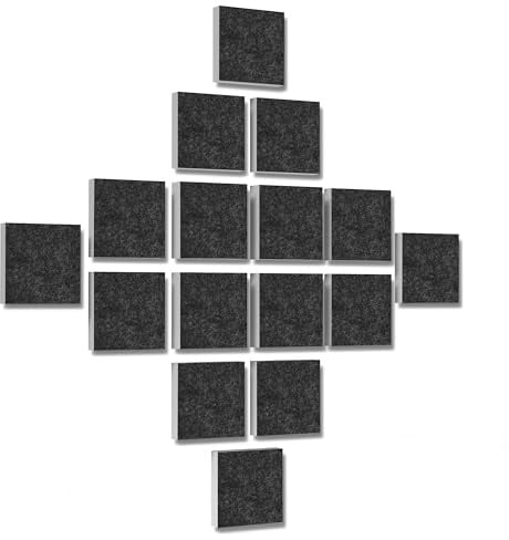 platino24 Wandbild Quadrate 16-teilig I 3D-Set Colore Quadrat 27,5 x 27,5 cm Multicolore I Basotect ® G+ Akustikpaneele mit Akustikfilz I Schalldämmung für Wand & Decke I Anthrazit