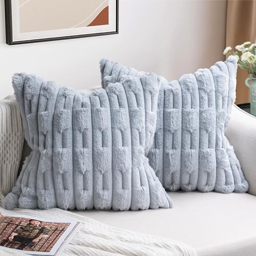 ZWJD 2er Set Grau Kissenbezug 45x45 Kunstpelz Plüsch Kissenbezüge Weiche Kissenhülle Flauschig Dekokissen Moderne Kissen Deko für Wohnzimmer Sofa Schlafzimmer Auto Dekor Sofakissen 45 x 45cm