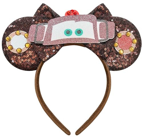Bolonar Car Mouse Ears Headbands for Adult Kids Park Ears Brown Sequin Bows Mouse Ears