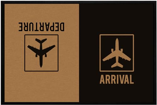 OM3® lustige Fußmatte mit Spruch - Flughafen - Arrivals Departures - Ankunft Abflug - Airport Style III - rutschfest & waschbar - 60x40cm -