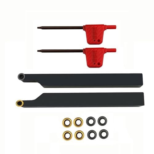 Hunricho 3/8 Zoll 1/2 Zoll SRACR1010/1212 H06 Drehmaschinenhalter Drehmaschinendreh- mit RCMT0602 runden Hartmetall-Fräseinsätzen (2 Stück 3/8 Halter + 10 Stück Einsätze)