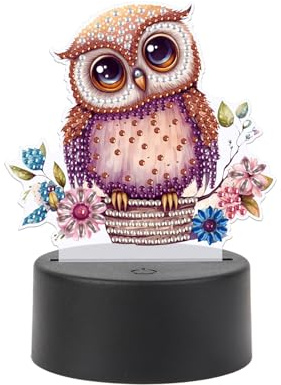 JISHSHAY Diamond Painting Nachtlicht 5D DIY Eule Diamant Kunst Schreibtisch Licht mit LED Eule Spezielle Form Kristall Gem Art Nachttischlampen Nachtlicht Schlafzimmer Lichter Touch Licht