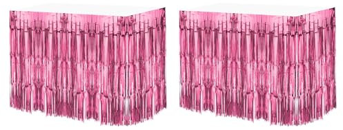 sourcing map 2 pezzi 73 x 274 cm rosa metallizzato frangia gonna tavolo per tavoli rettangolari orpelli sfondo tenda per matrimoni, feste di compleanno decorazione
