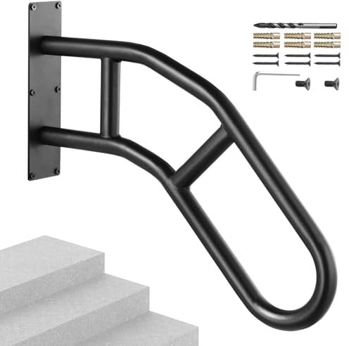 VEVOR Pasamanos de Escalera para Escalones Exteriores 813 mm Barandilla de Seguridad Montado en Pared para 1-3 Escalones Acabado Negro Mate para Personas Mayores, Embarazadas, Discapacitadas