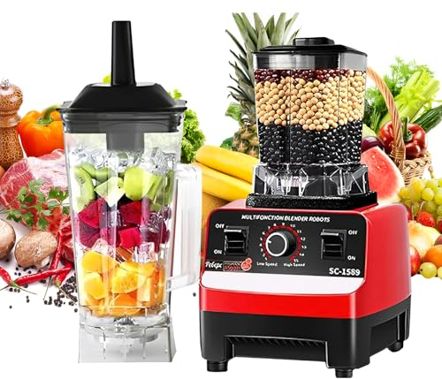 2-en-1 Mixeur Blender, 2000W Blender Mixeur électrique, Mixeur Blender Multifonctionnel, avec Récipient 2L, sans BPA, pour le jus, le smoothie, le milkshake et le lait de soja