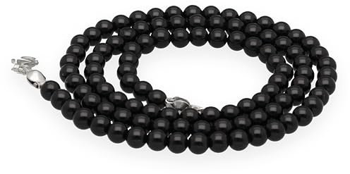 Lebensquelle Plus Edelstein Kugelkette + 925 Silber Verschluss | Ø 4mm Kugeln Karabinerverschluss 45cm lang | Hochwertige Kette (Onyx)