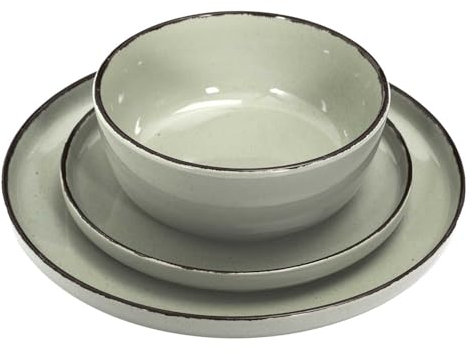 HOME DECO FACTORY, KA0446, 12 Piece Green Time Stoneware Set de vajilla, Diseño Artesano, Durable y Fácil de Principal, Ideal para Comidas Familiares, Tamaño: 12 Piezas, Color: Verde