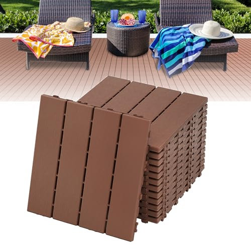 XMTECH WPC Terrassendielen 30x30 Klickfliesen 1m² UV-beständiger Balkon Bodenbelag Terrassenfliesen für Terrasse, Balkone, Gärten & Schwimmbäder, Typ A - Braun, 11 Stück