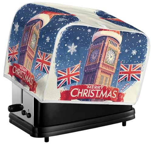 Kuiaobaty London Big Ben Toaster-Abdeckung, 2 Scheiben, Weihnachts-Union Jack-Schutzhülle für Brotmaschine, 29,2 x 20,3 x 20,3 cm, waschbarer Backgeschirrschutz