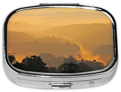 Mountain View at Sunrise Print Cute Pill Organizer Mini Medicine Storage Box Pill Container for Pocket Purse Travel