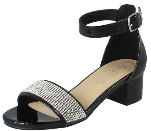 Spot On Girls Formal Heeled Sandals H1126 - Black Synthetic Patent - UK Size 1 - EU Size 33 - US Size 2