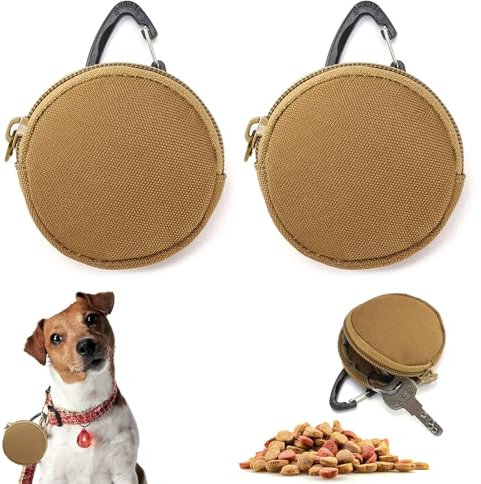 2 Stück Leckerlibeutel für Hunde, Trainingsbeutel mit Reißverschluss und Karabiner, Kleiner Leckerlibeutel Khaki, Futterbeutel Hundetraining, Leckerlitasche für Spaziergänge Hundetraining Hunde Reisen