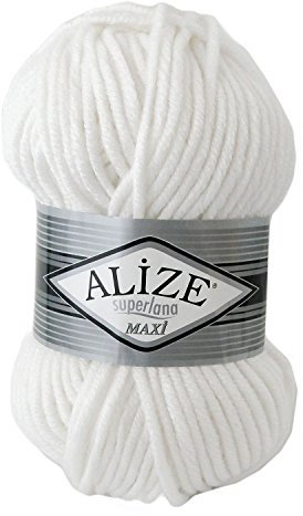 Strickgarn Strickwolle Superlana Maxi 100g 25% Wolle Wintergarn Winterwolle, 50 Farben, Farbe:55 weiß